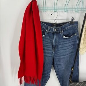 Morrison vintage 100% lambswool made in Italy, red fringe scarf